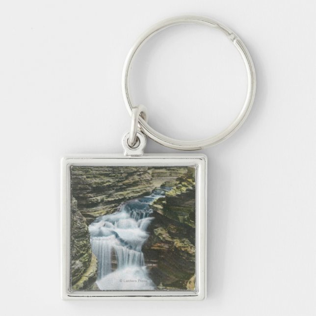 State Park View of Diamond Falls Keychain (Front)