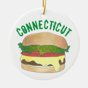 State Pride CT Connecticut Steamed Cheese Burger Ceramic Ornament