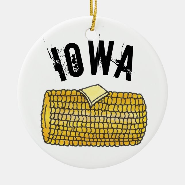 State Pride IOWA Buttered Corn on the Cob Ceramic Ornament (Front)