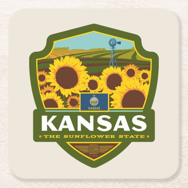 State Pride | Kansas Square Paper Coaster (Front)
