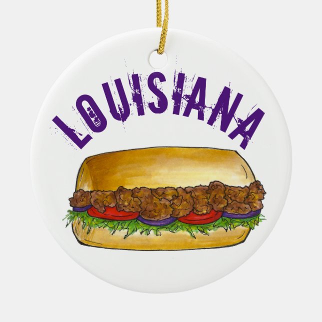 State Pride Louisiana Shrimp Po'Boy Sandwich Ceramic Ornament (Front)
