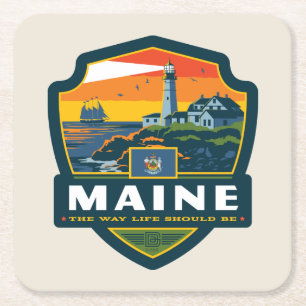 State Pride Maine Square Paper Coaster