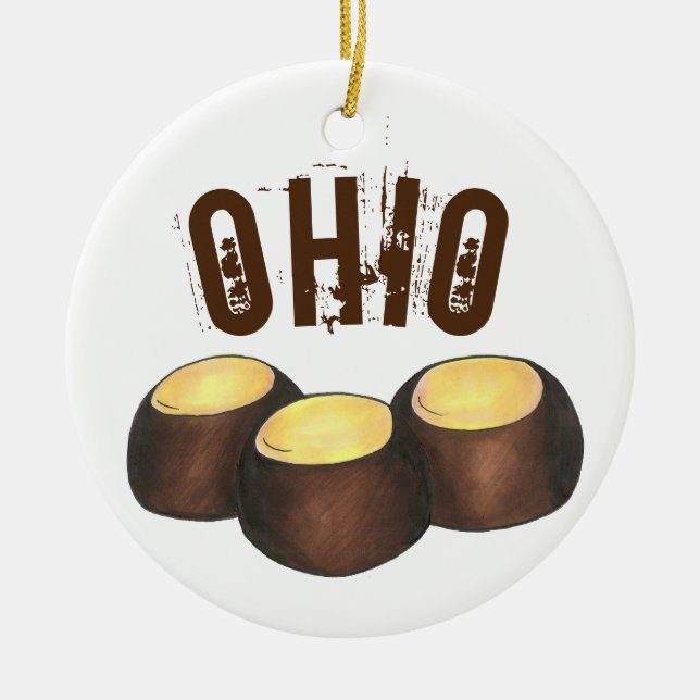 State Pride Ohio Buckeye Peanut Butter Candy Ceramic Ornament (Front)