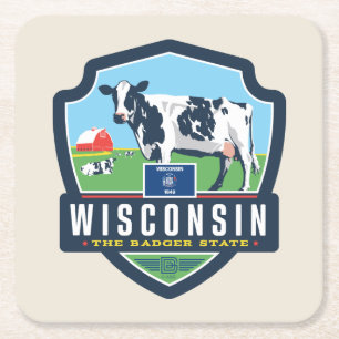 State Pride   Wisconsin 2 Square Paper Coaster