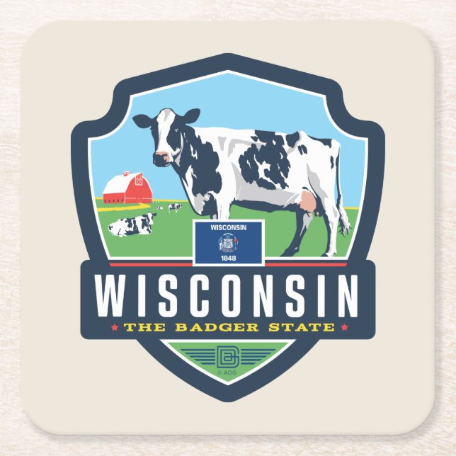 State Pride | Wisconsin 2 Square Paper Coaster (Front)