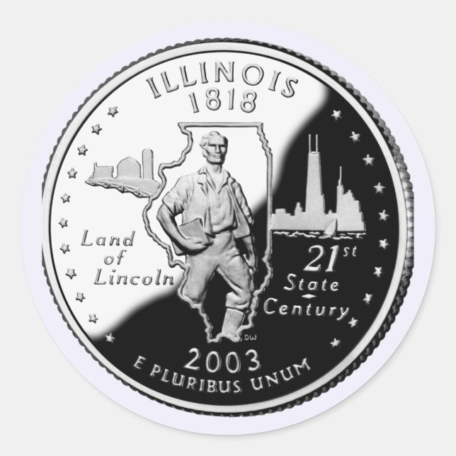 State Quarter of Illinois Reverse Side Faux Classic Round Sticker (Front)