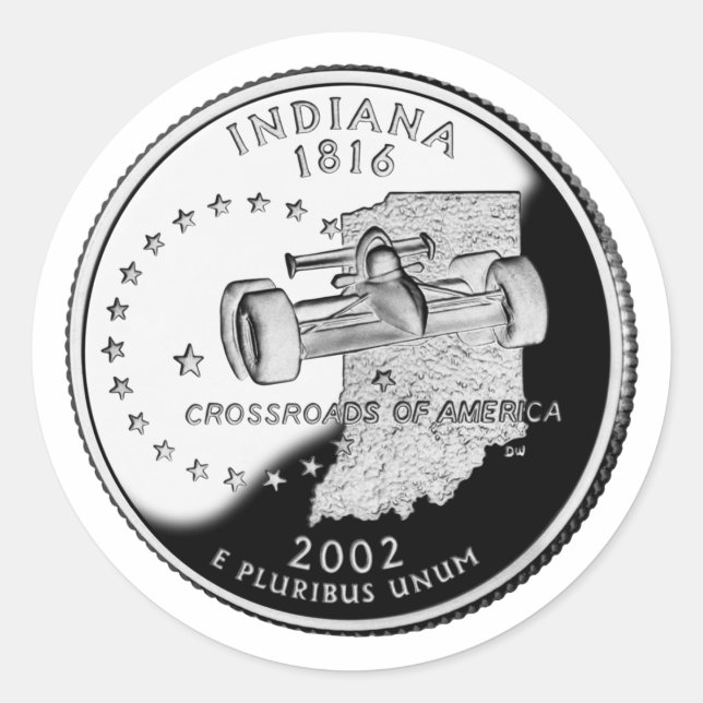 State Quarter of Indiana Reverse Side Faux Classic Round Sticker (Front)