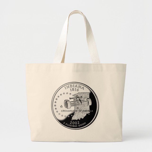 State Quarter of Indiana Reverse Side Faux Large Tote Bag (Front)