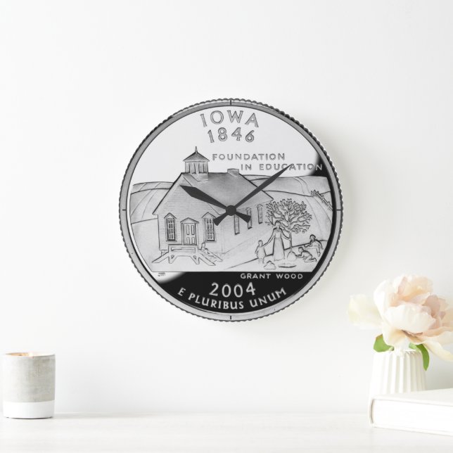 State Quarter of Iowa Reverse Side Faux Large Clock (Home)
