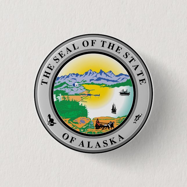 State Seal of Alaska 1 Inch Round Button (Front)