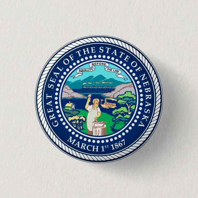 State Seal of Nebraska 1 Inch Round Button (Front)