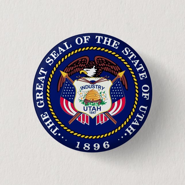 State Seal of Utah 1 Inch Round Button (Front)