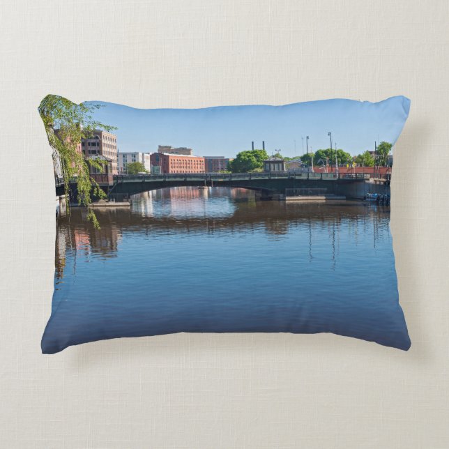 state street bridge crossing milwaukee river accent pillow (Front)