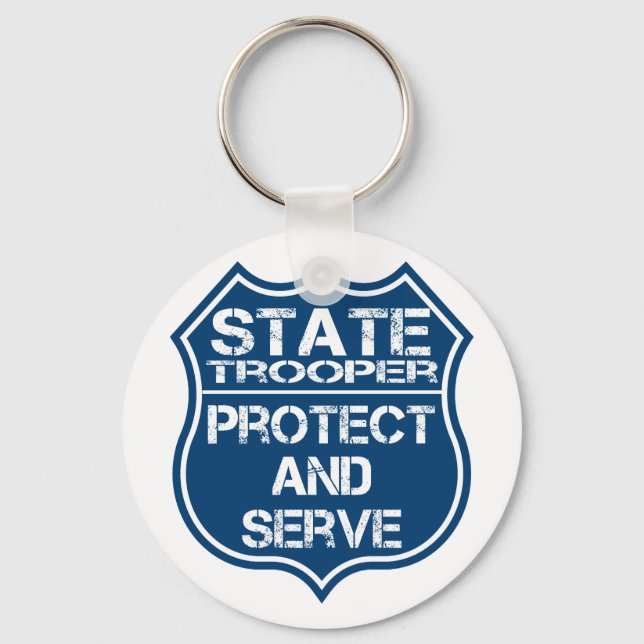 State Trooper Police Badge Protect and Serve Keychain (Front)