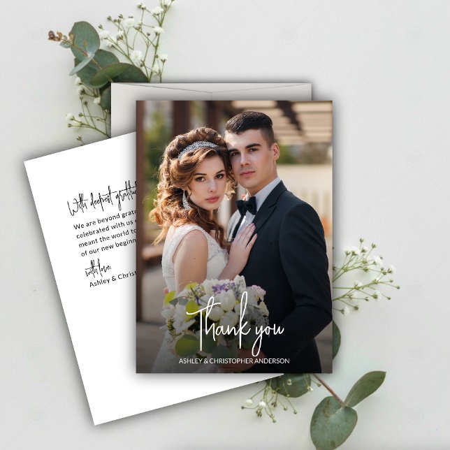 Stately Elegant Photo Wedding Thank You Card (Creator Uploaded)