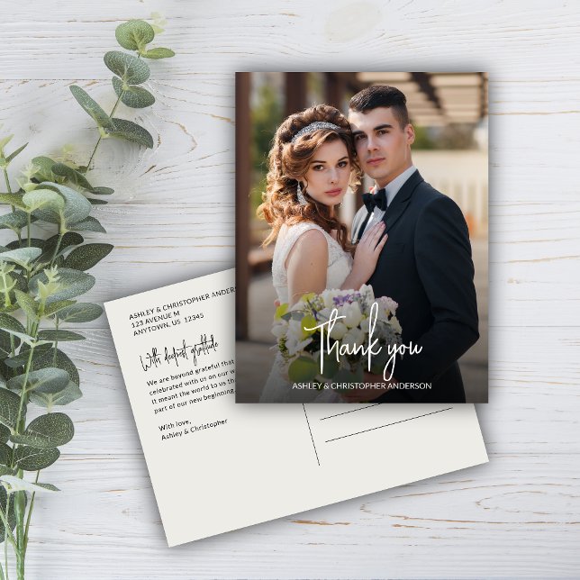 Stately Elegant Photo Wedding Thank You Postcard (Creator Uploaded)
