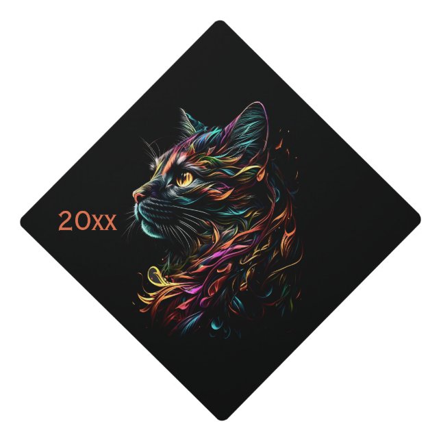Stately Feline Profile  Graduation Cap Topper (Front)