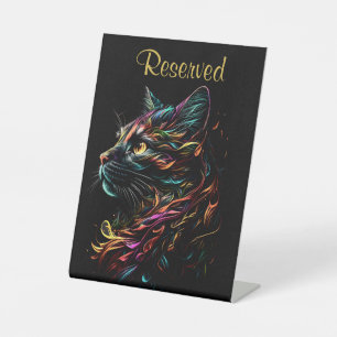 Stately Feline Profile Reserved Pedestal Sign