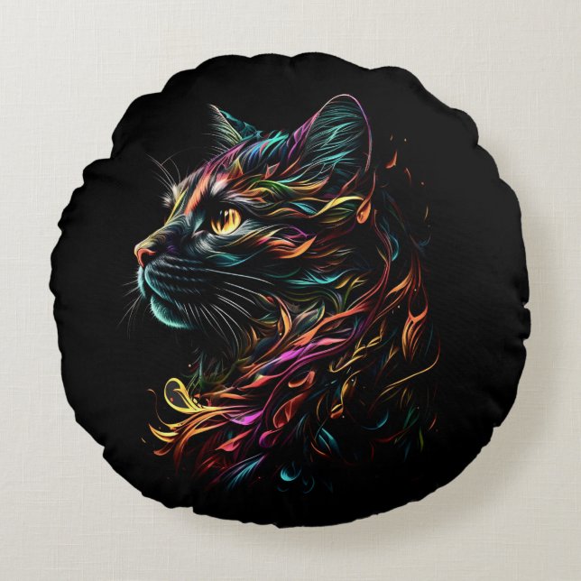 Stately Feline Profile  Round Pillow (Front)