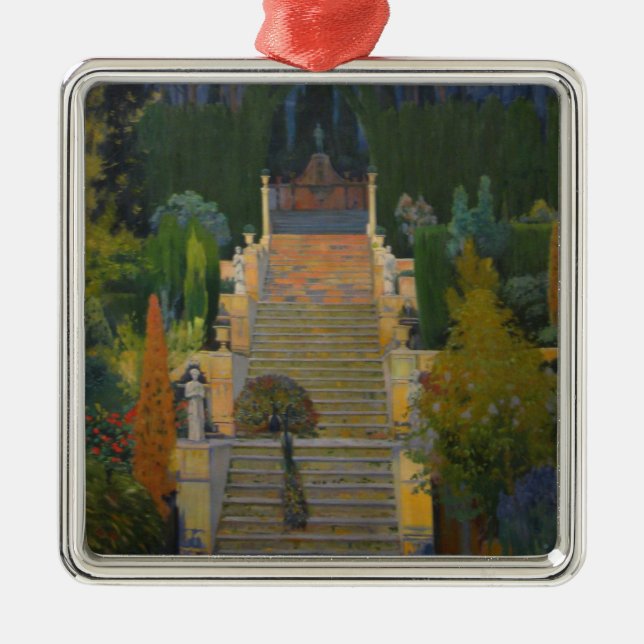 Stately Garden in Mallorca (by Santiago Rusiñol) Metal Ornament (Front)