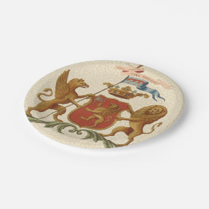 Stately Heraldic Badge with Griffin and Lion Paper Plate