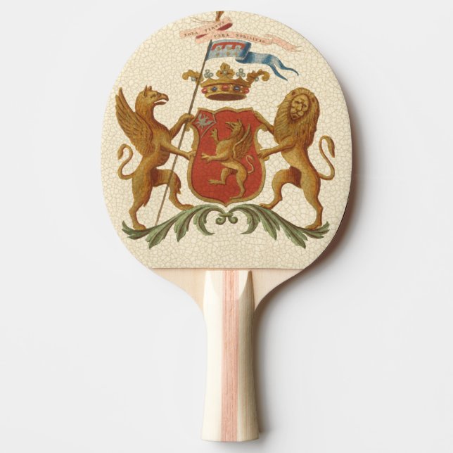 Stately Heraldic Badge with Griffin and Lion Ping Pong Paddle (Front)
