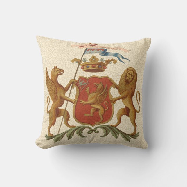 Stately Heraldic Badge with Griffin and Lion Throw Pillow (Front)
