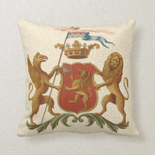 Stately Heraldic Badge with Griffin and Lion Throw Pillow