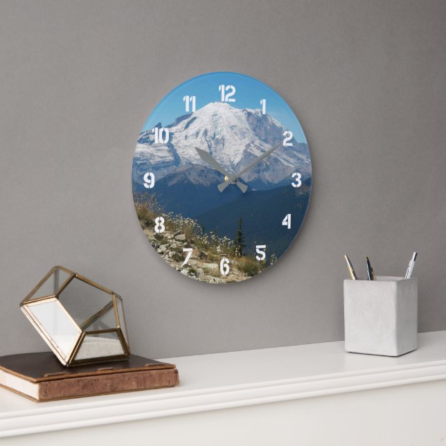Stately Mount Rainier Landscape Large Clock (Office)