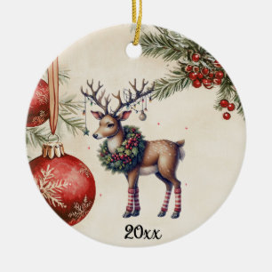 Stately Reindeer With Wreath - Ornaments & Roses