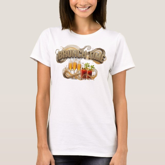 Statement Orange BRUNCH TIME Artistic Motif T-Shirt (Front)