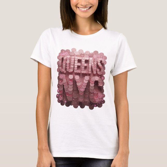 Statement Pink QUEENS NYC Slogan Design T-Shirt (Front)
