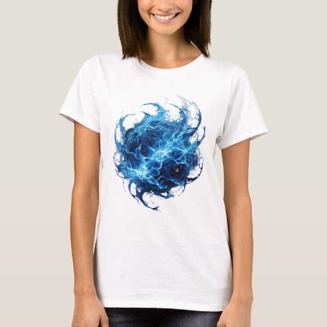 Statement Silver BLUE FLAME BALL Bold Design T-Shirt (Front)