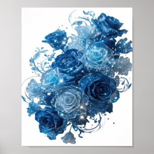 Statement Silver BLUE ROSES Text Design Poster