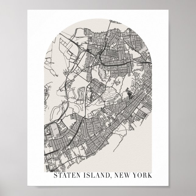 Staten Island New York Boho Arch Street Map Poster (Front)