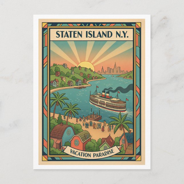 Staten Island NY Retro 1950s Style Postcard (Front)