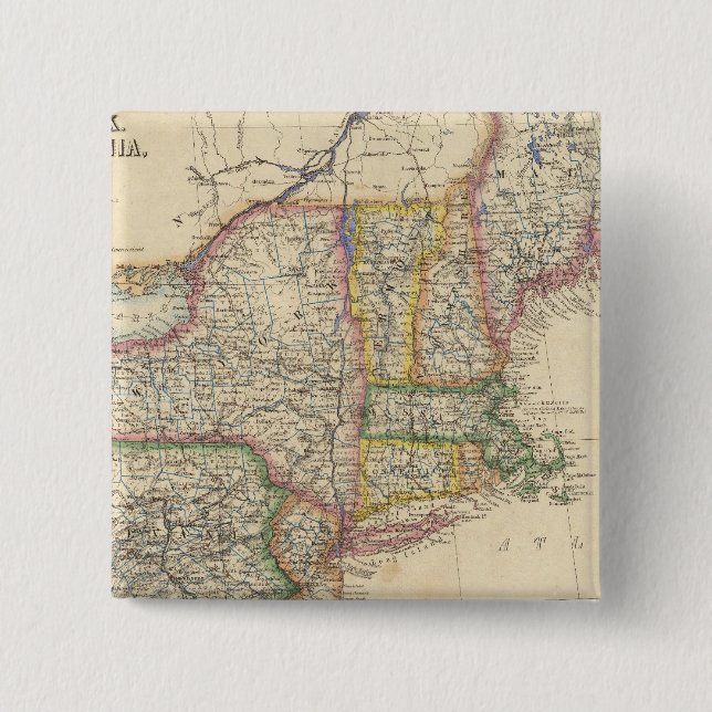 States of Maine, New Hampshire, Vermont 2 Inch Square Button (Front)