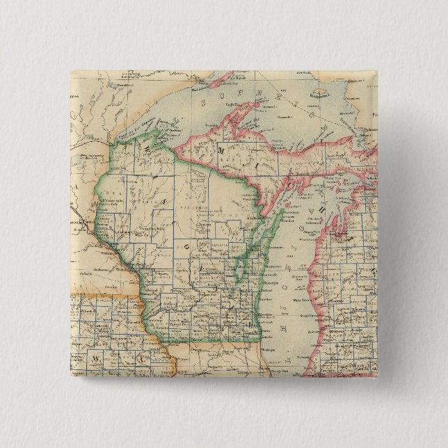 States of Michigan, Wisconsin and Iowa 2 Inch Square Button (Front)
