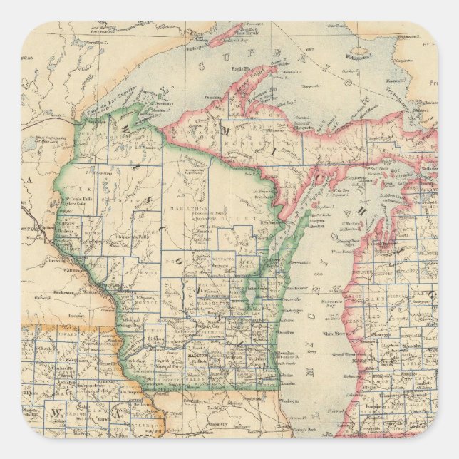 States of Michigan, Wisconsin and Iowa Square Sticker (Front)