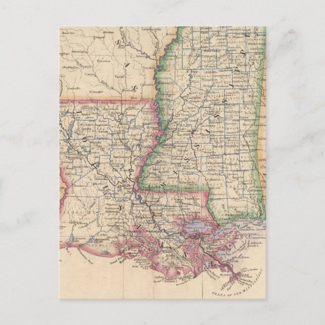 States of Mississippi and Louisiana Postcard (Front)