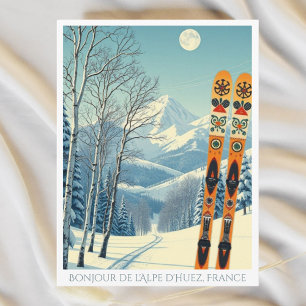 Station de ski Alpe d'Huez France Rétro Carte post
