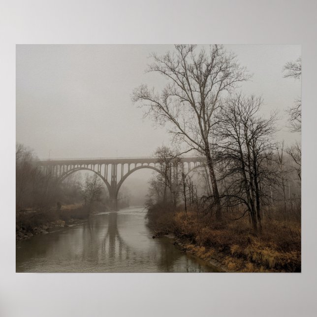 Station Road Bridge in the Fog (colour) Poster (Front)