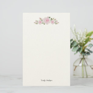 Stationary Paper with Name Soft Pink Roses