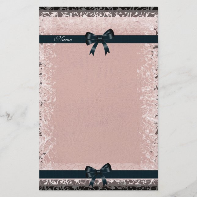 Stationery Antique Old Paper Pink Black Bows (Front)
