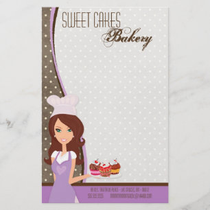 Stationery - Brunette Baker Purple Cup Cakes Bake