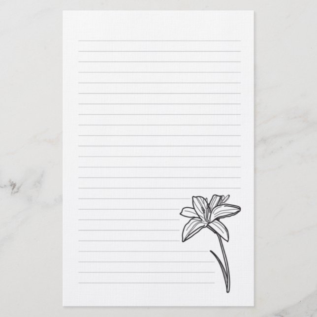 Stationery Paper Lily Line Drawing (Front)