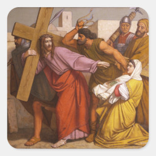 Stations of the Cross 5 Simon Carries the Cross Square Sticker