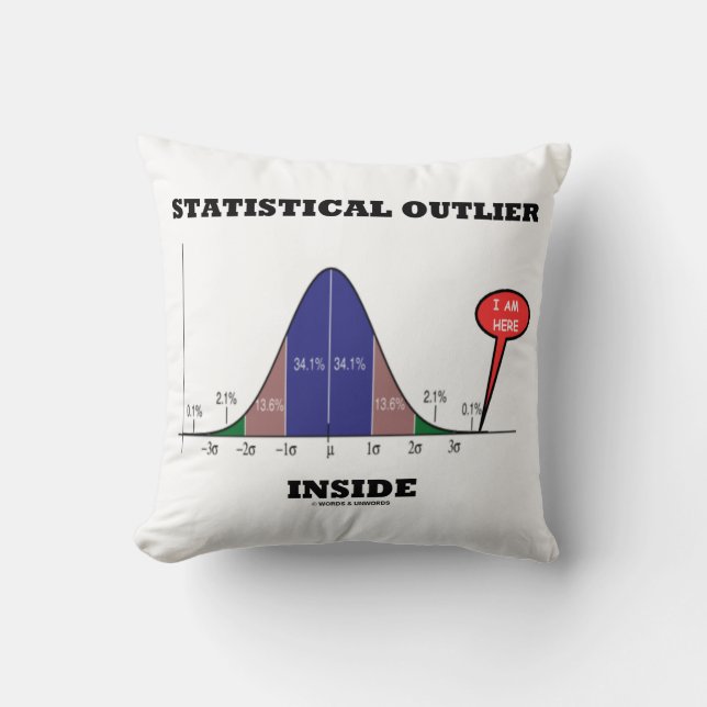 Statistical Outlier Inside (Bell Curve Humour) Throw Pillow (Front)