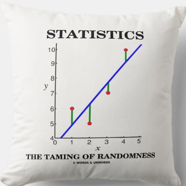 Statistics The Taming Of Randomness Stats Humour Throw Pillow (Stats throw pillow for anyone who knows that statistics is the taming of randomness)