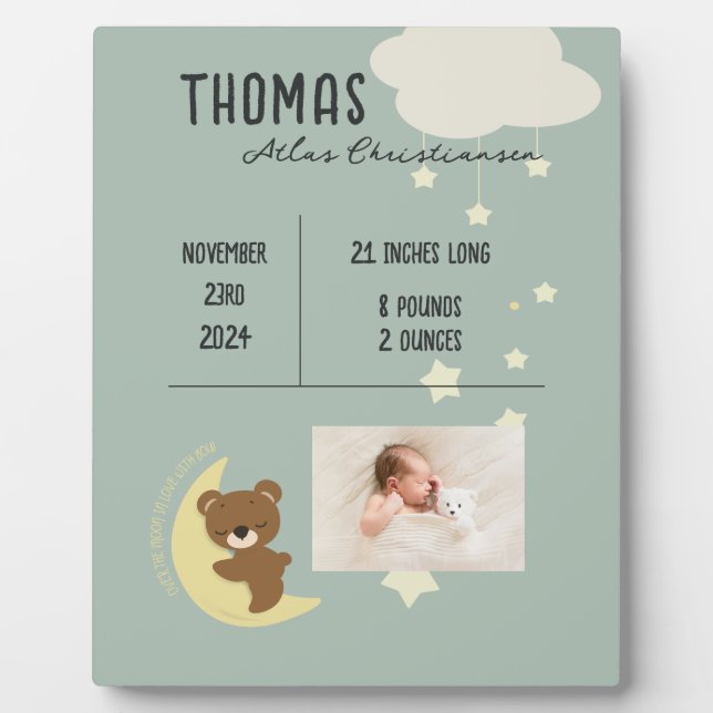 Statistiques de naissance Bébé Ours Douche Plaque  (Devant)